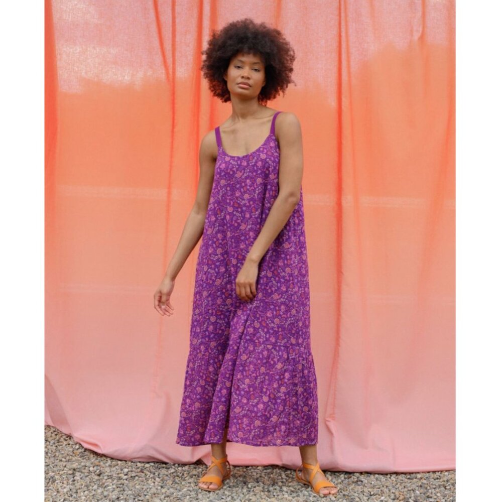 Purple Floral Maxi Dress with Spaghetti Straps